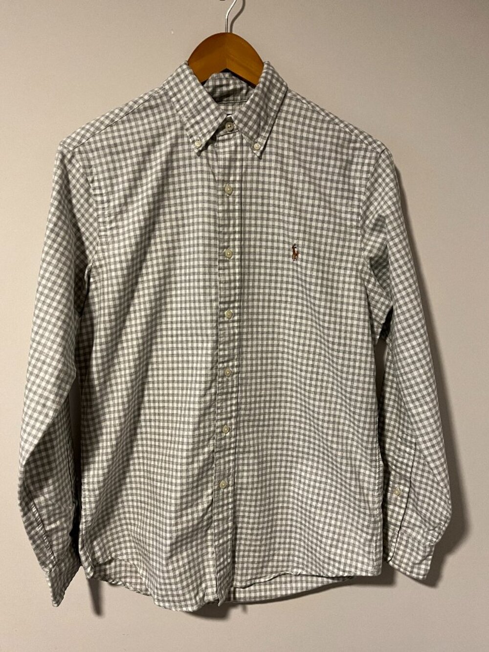 Polo Ralph Lauren Classic Fit Gray White Gingham Plaid Button Down Shirt Small